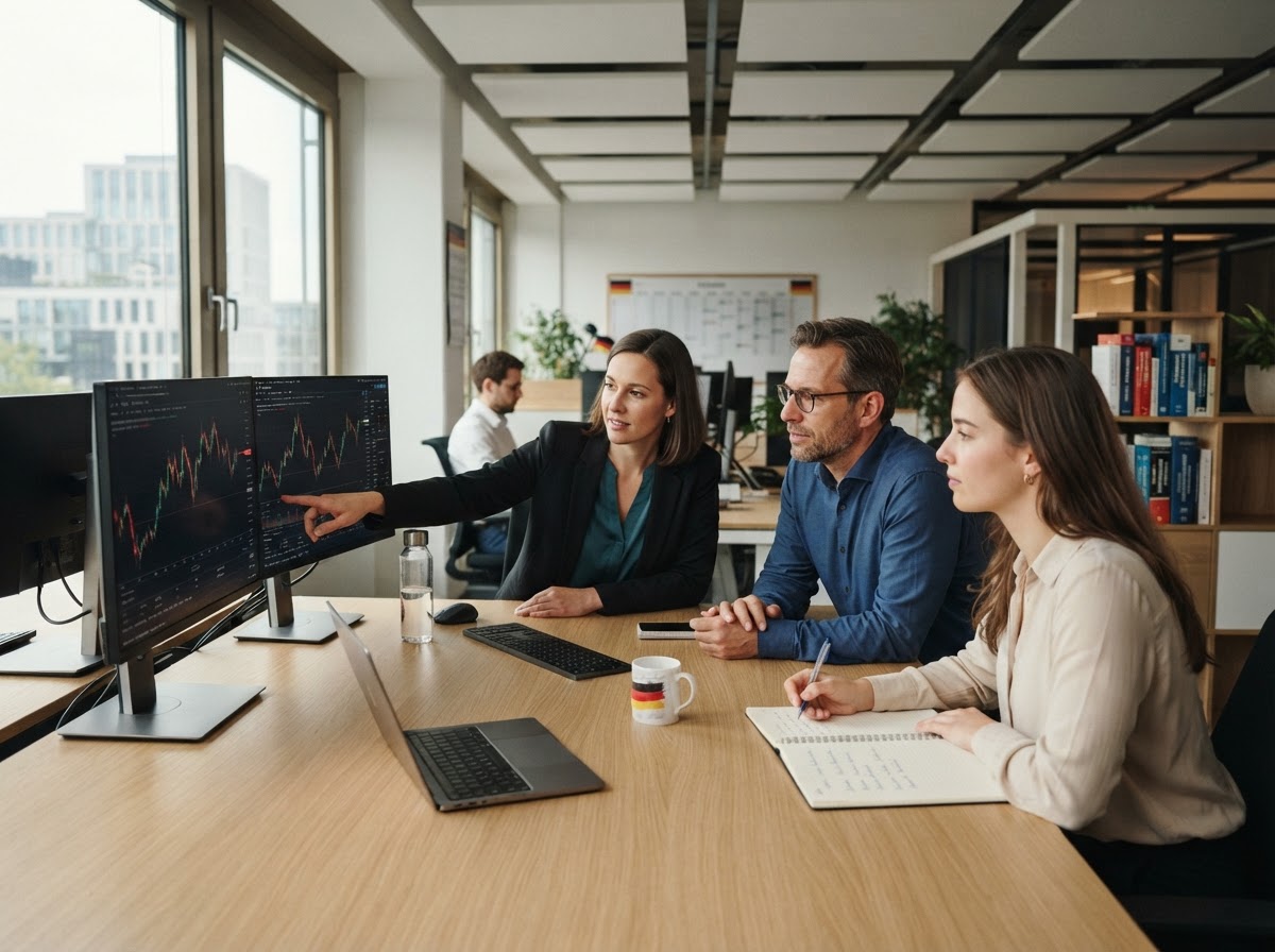 Aptus Trade analysts reviewing predictive market models